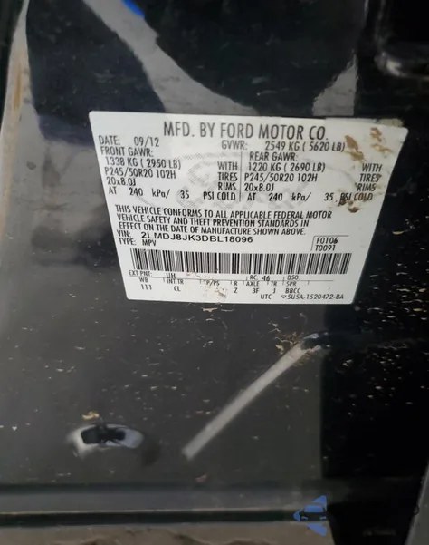 2013 Lincoln Mkx from USA, damaged, VIN 2LMDJ8JK3DBL18096